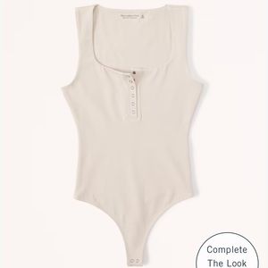 Abercrombie Cotton Seamless Fabric Henley Bodysuit Tan - Size Medium